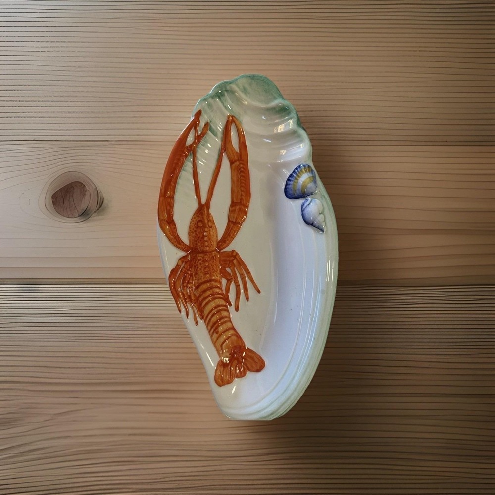 Italian Majolica Seafood Platter Lobster Shells Made in Italy Dish 3D Coastal